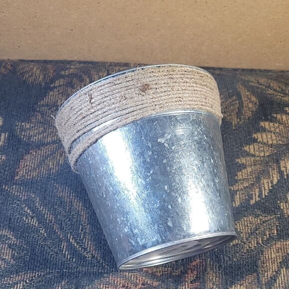 Metal Bucket Bin Garden Decor Galvanized Floral Vases with Rope Accents - Picture 2 of 7